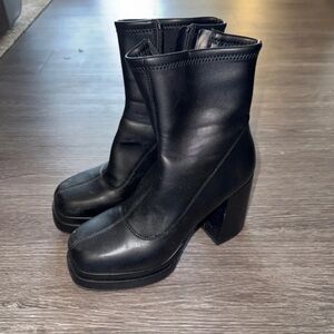 wild fable Black Faux Leather Platform Block Heel Ankle Boots